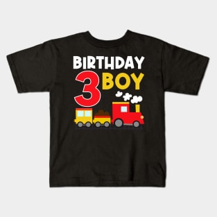 I'm 3 Birthday Boy 3rd Bday Train Car Fire Truck Kids T-Shirt